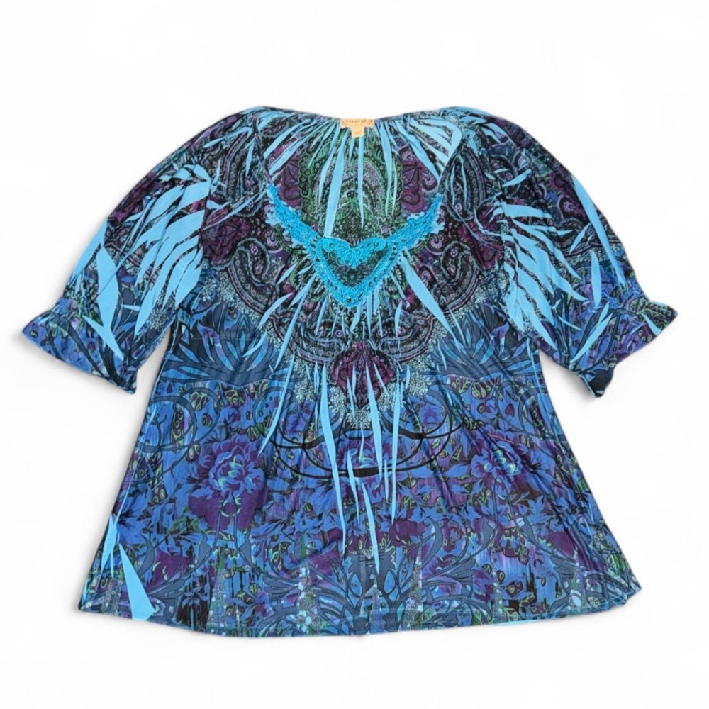 Energie Blue and Purple Patterned Blouse
